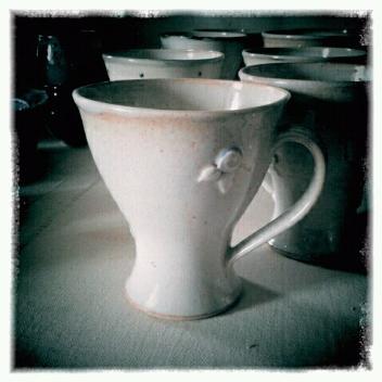 Stoneware latte mug with rose sprig, 2011