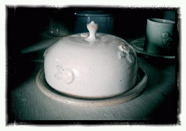Stoneware butter dish with rose sprigs, 2011